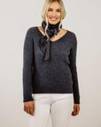 Woman wearing a Merinosilk Lakeside Sweater - Kapeka NZ