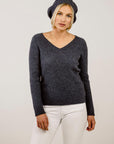 Woman wearing a Merinosilk Lakeside Sweater and beret hat- Kapeka NZ