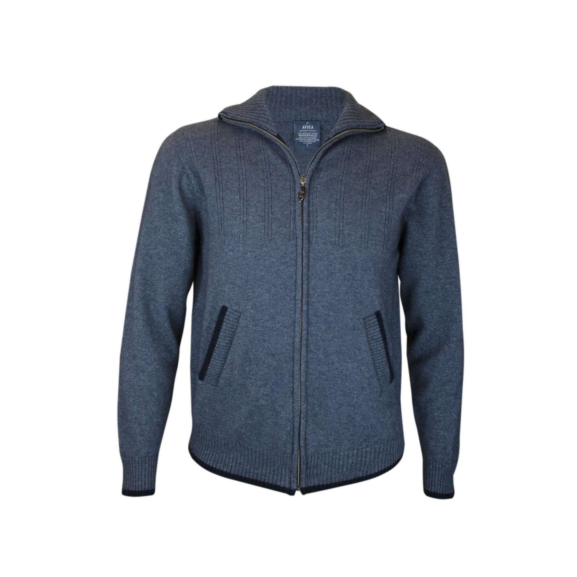 Blue zip-up hoodie on a white background