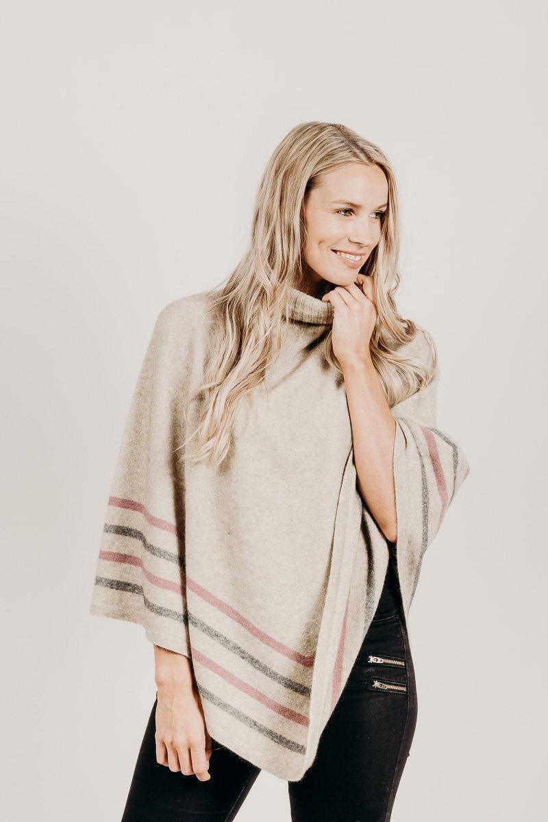 Merinosilk Stripe Poncho - Kapeka NZ