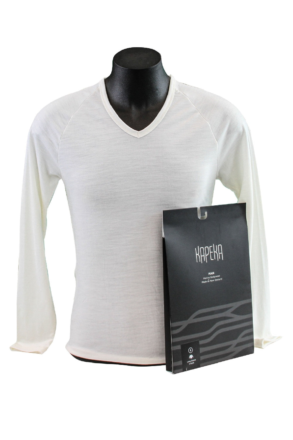 white 100% merino long sleeve v-neck shirt
