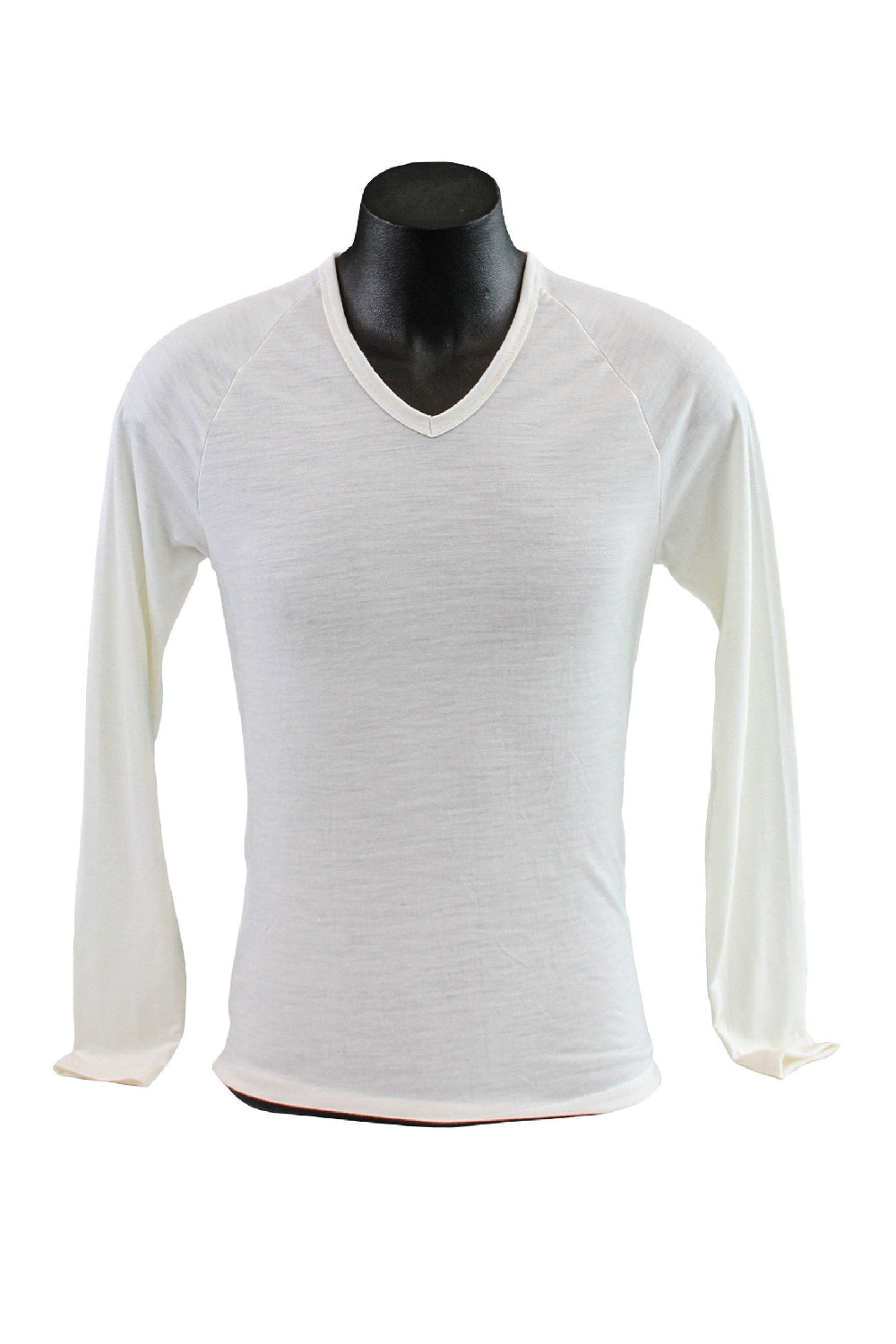 white merino 100% long sleeve v-neck shirt 