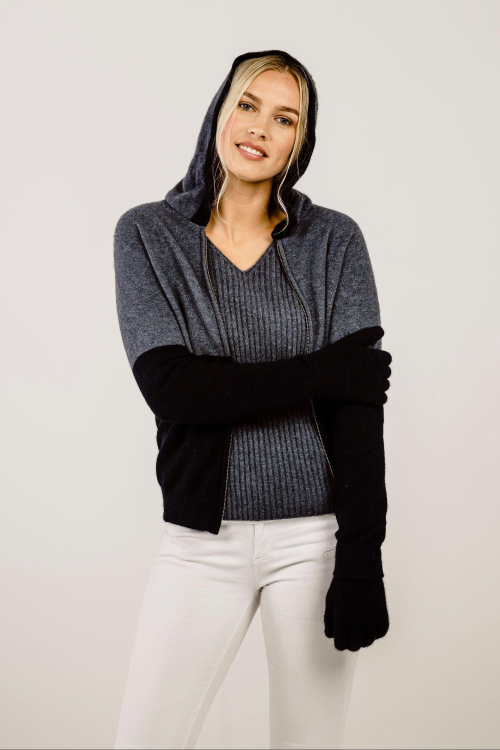 Woman wearing aMerinosilk Lakeside Sweater - Kapeka NZ