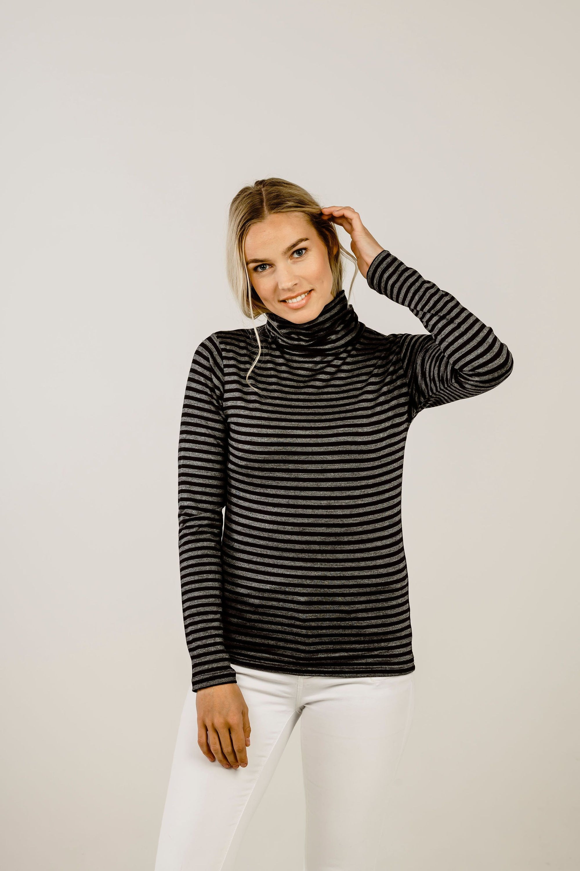 Striped Merino Turtle Neck Top - Kapeka NZ