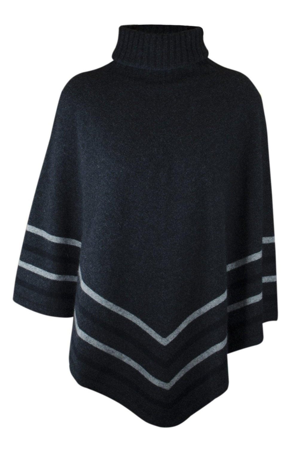Charcoal Merinosilk Stripe Poncho - Kapeka NZ